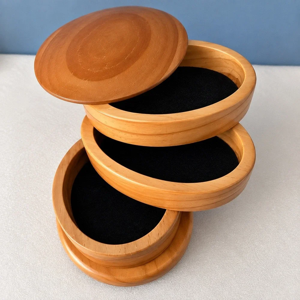 Vintage 3 Tier Wooden Swivel Jewelry Box Black Felt Lined Rotating Trinket Box